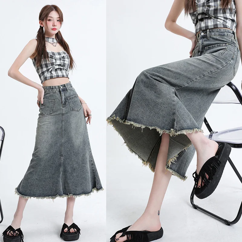 Brandy Vintage Denim Skirt Y2k Women 2023 Summer Fashion High Waist A