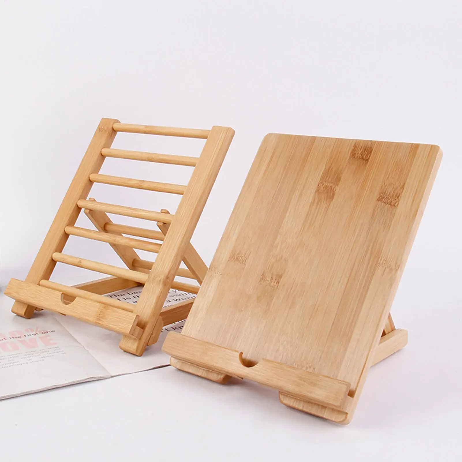 Adjustable Wooden Tablet and Book Holder Stand for Kitchen and Desktop Use