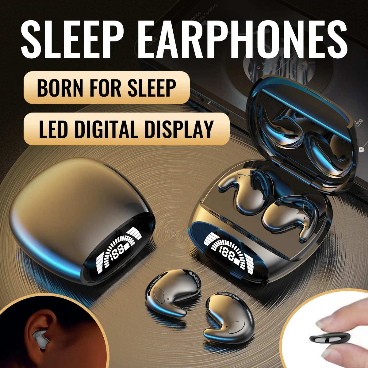 Sleep Wireless Earbuds - TWS Bluetooth 5.2, Hidden Design, IPX7 Waterproof, Noise Cancelling Sports Headphones