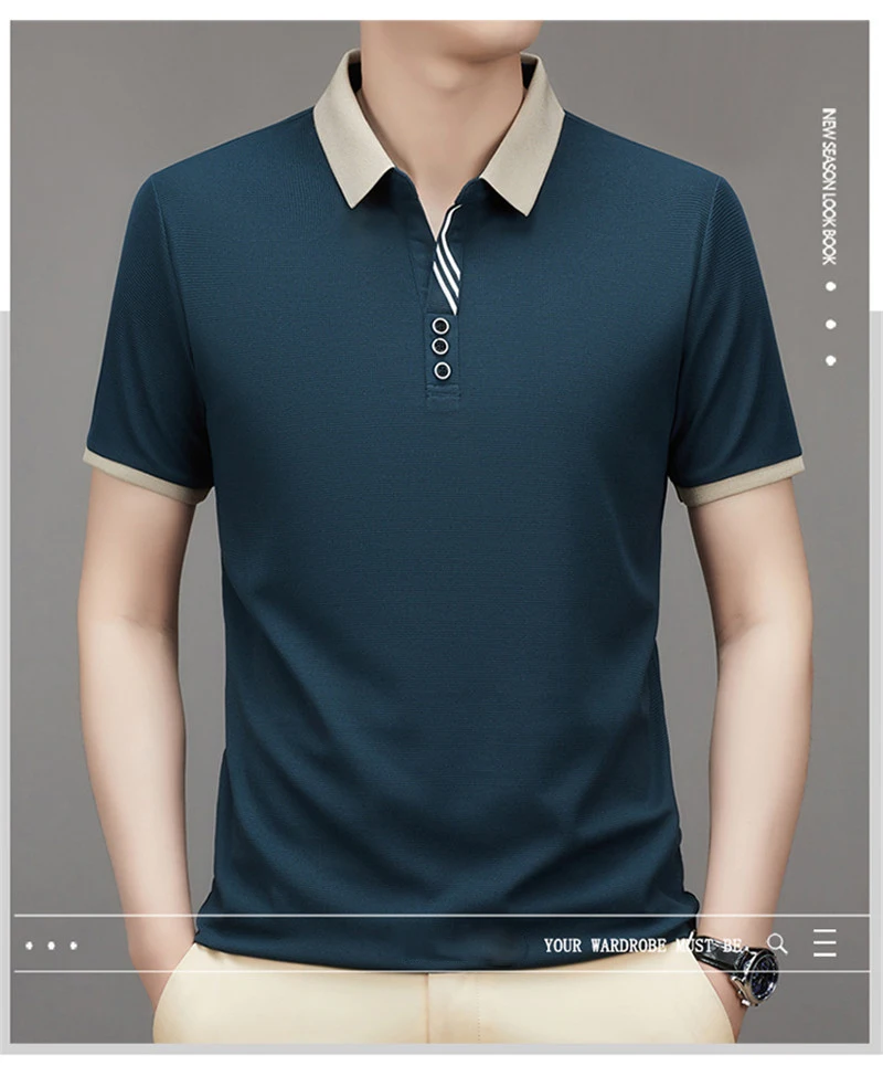 2024 Polo Shirts Men Business Normal Short Sleeve Striped
