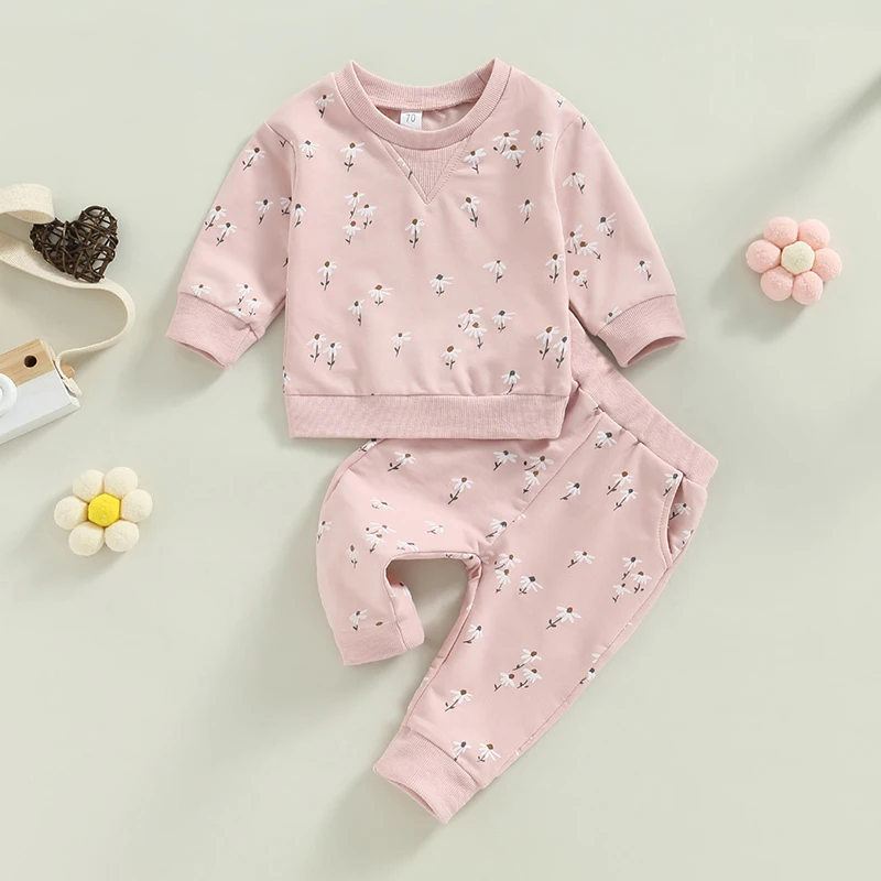 

Baby Girls Activewear Outfit Floral Print Long Sleeve Pullover Sweatshirt Tops and Stretch Casual Pants Set