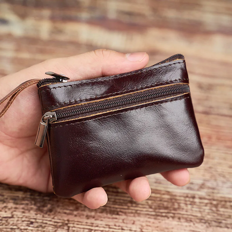 NUPUGOO Genuine Leather Mini Coin Purse for Men Wallet Women Zipper Vintage Short Lady Small Slim Female Women Wallet Male Thin