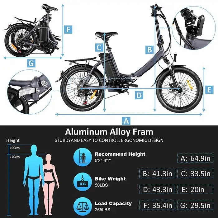 Electric Mountain Bike 21 Speeds Shifter Adult Folding E-Bike Disc Brake 36V/8Ah Lithium Battery Electric Bicycle 5