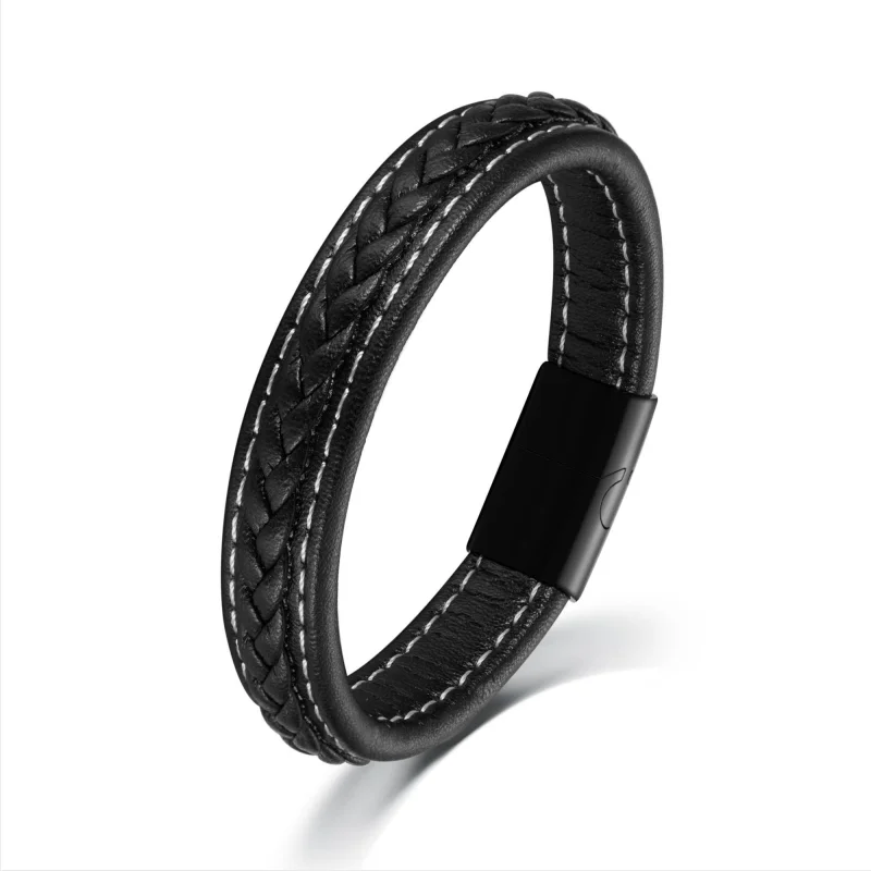 

Fashion Men's Magnetic Clasp Woven Leather Handmade Bangles Cuff Bracelet