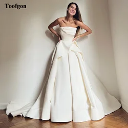 Toofgon A Line Satin Bride Dresses For Wedding Draped Strapless Formal Party Gowns Bridal Dress vestidos de novia 2024