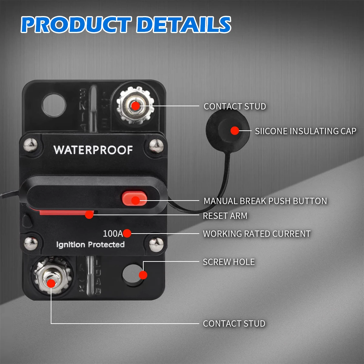 30A-300A Circuit Breaker Fuse Reset 12-48V DC Manual Reset Inline Fuse Inverter IP67 Waterproof Car Yacht Auto Circuit Breaker