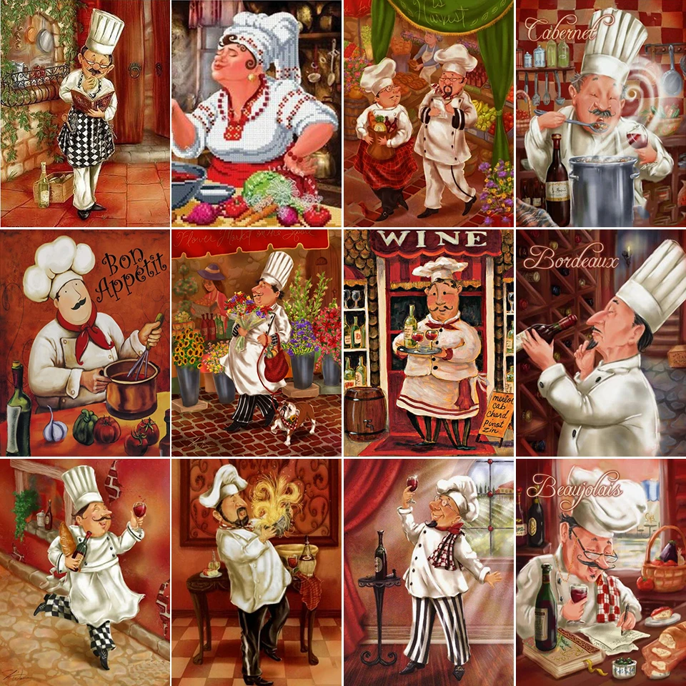 

5D алмазная живопись «сделай сам», мультяшная вышивка шеф-повара, мозаичные картины, полное сверление, вышивка крестиком, художественный Набор для кухни, домашний декор, подарок на день рождения