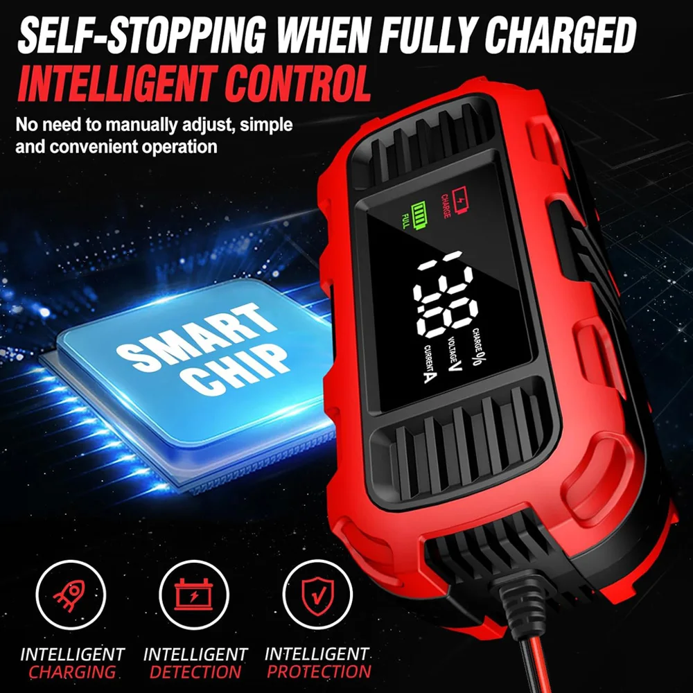 Car Battery Chargers 12V 2A Digital Battery Maintenance For Lead-Acid Batteries Storage Cell Motorcycle Scooter Battery Charging - 6