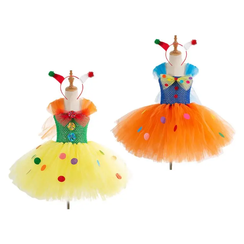 

YYDS Toddler Kids Girls Christmas Costume Dress with Hair Hoop Funny Role for Play Clown Halloween Carnival Tulle