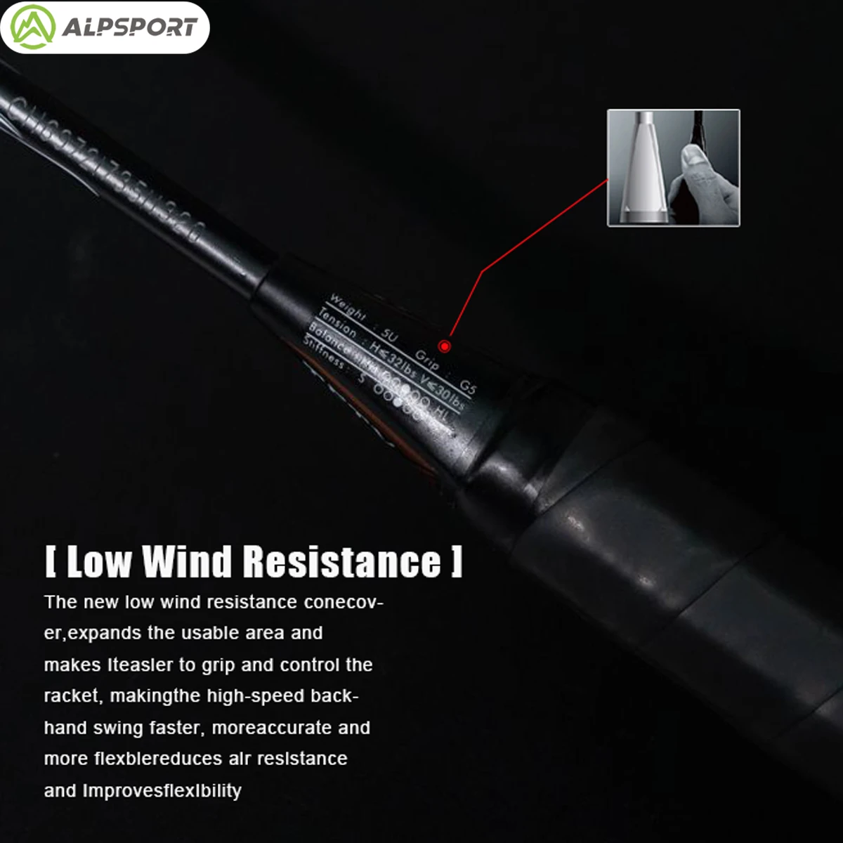 Alpsport LY 5U 공격형 탄소 섬유 라켓, G5 스트링 배드민턴 라켓, 야외 훈련, 85g