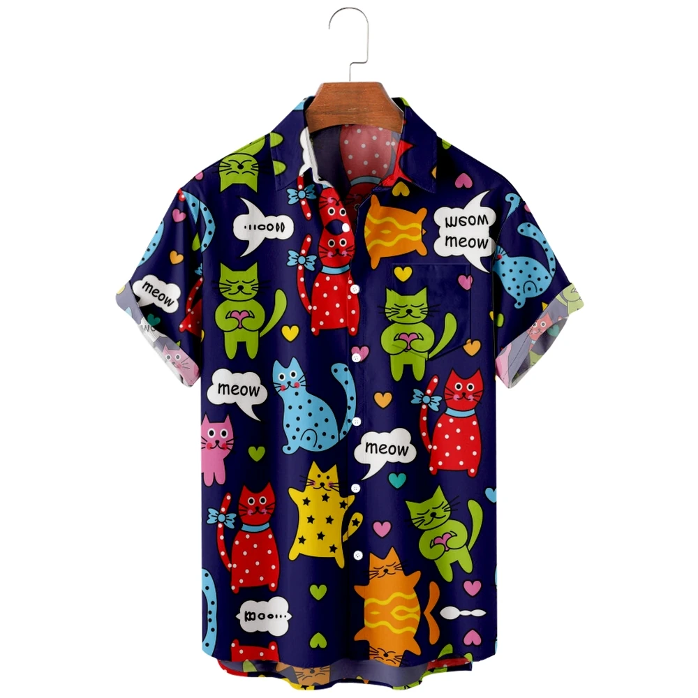 

2022 new men's casual breathable short sleeve top fashion Lapel men's shirt Hawaii with beach meow