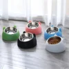 Cat Dog Bowl 15 Degrees Raised Stainless Steel Non Slip Puppy Base Cat Food Drinking Water Feeder Tilt Safeguard Neck Pet Bowl