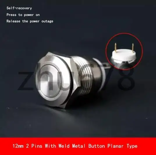 

1Pcs 12mm 2 Pins With Weld Metal Button Planar Type Self-recovery Self-locking Power Supply Waterproof 3A/250VAC