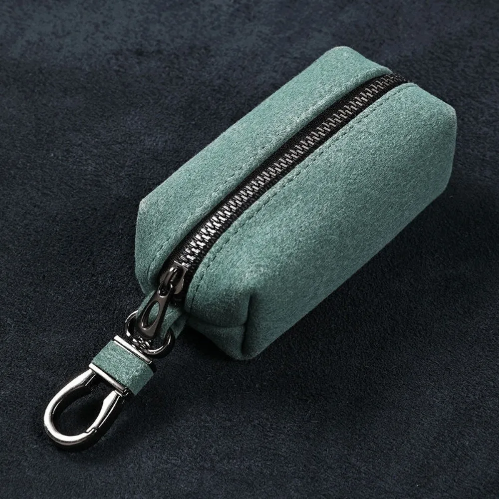 Compact Suede Leather Keychain Wallet with Zipper - Multifunctional Coin Purse & Large-Capacity Key Holder
