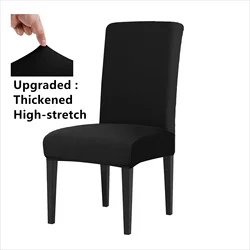 Set of 4 Stretchable Elastic Chair Slipcovers - Removable Seat Protectors for Dining Room and Office Decor (Upgraded Black)