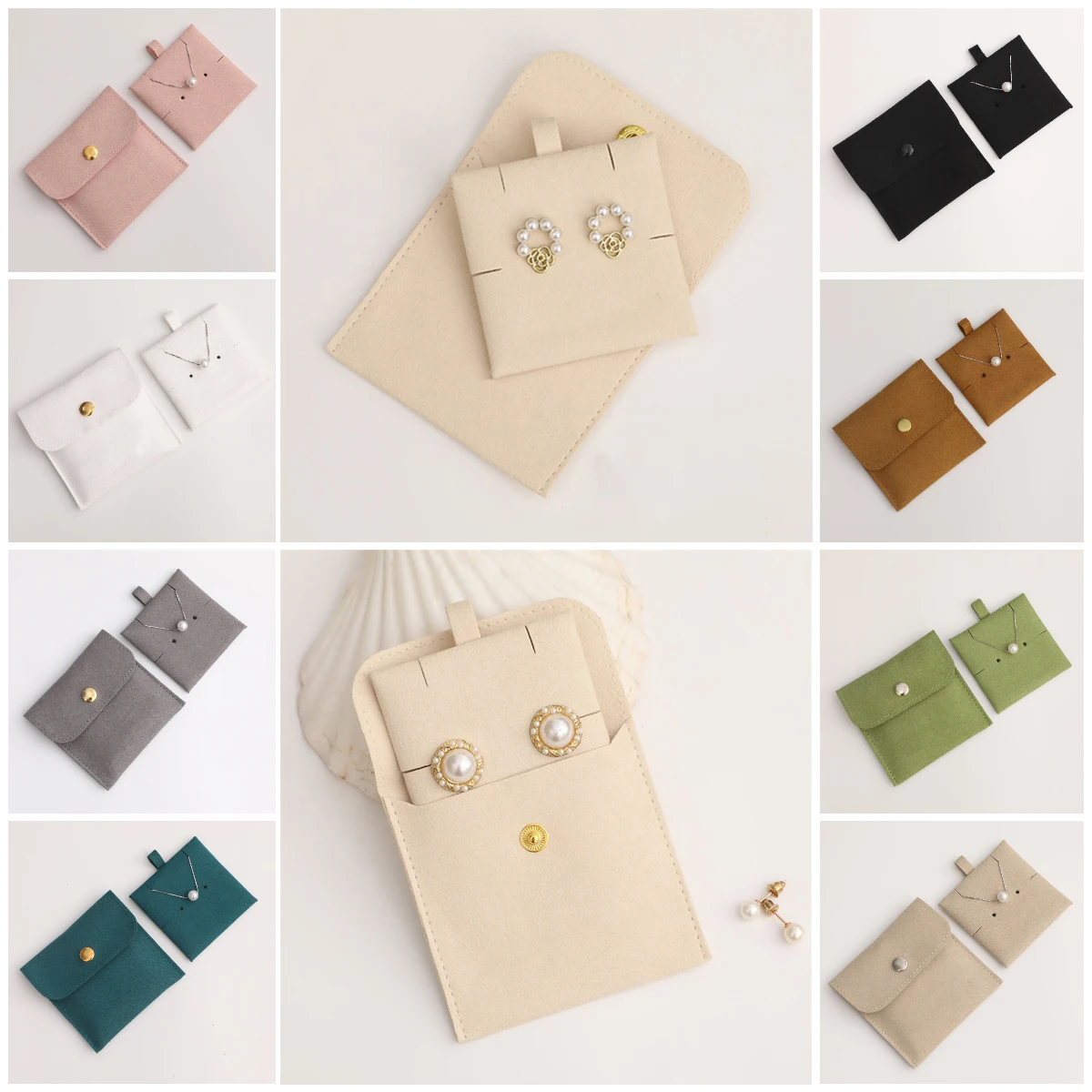 Soft Microfiber Jewellery Pouch Packaging Bag Snap Button Small Cloth Envelope Bracelet Necklace Earrings Ring Storage Gift Bag