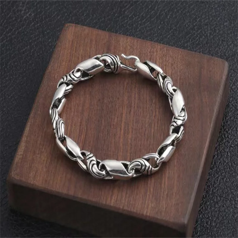 

S925 Sterling Silver Bracelet Men's Personalized Twisted Pattern Fashion Retro Dominant Gift for Boyfriend