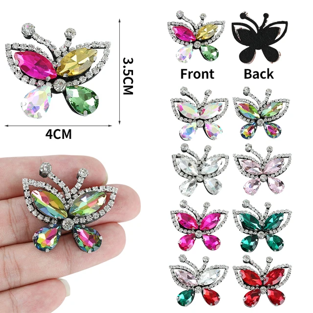 QIAO 5pcs Rhinestones Ornament Crystal Clear Iron on Diamond Rhinestones  for Clothing Bags Hoodie Decorations Accessories