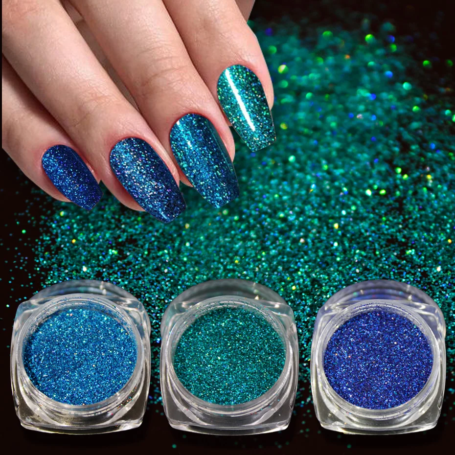 Nail Decoration Holographic Nail Powder Laser Glitter DIY Shimmer Dust Chrome Pigment Sparkly Art Sequin Paillette JIL01-16 1pcs