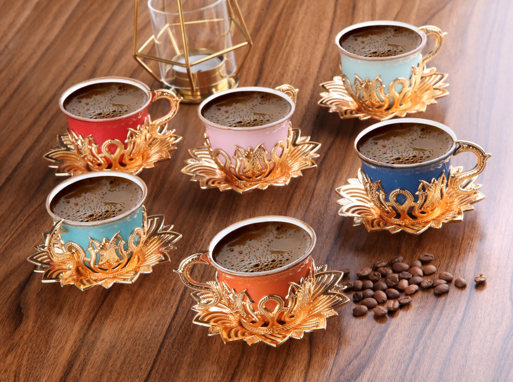 

Espresso Coffee Cups with Saucers Set x 6, Porcelain Turkish Arabic Greek Coffee Cup and Saucer, gold/Mixed Color by LaModaHome