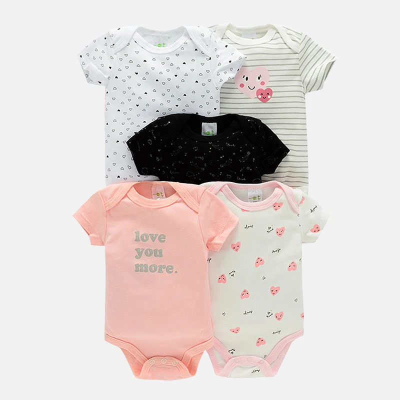 Ircomll 5 Pairs/lot Baby Boy Girl Clothes Newborn Infant Short Sleeve Cotton Bodysuits for Babies Baby Girl Set Baby Costume 3