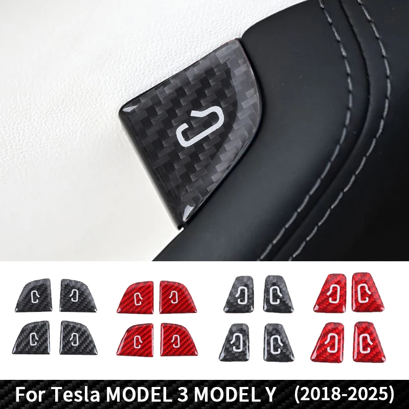 테슬라 모델 3 Y 2018-2025용 4PCS 리얼 카본 파이버 자동차 도어 스위치 패널 커버 스티커 자동차 인테리어 장식 액세서리