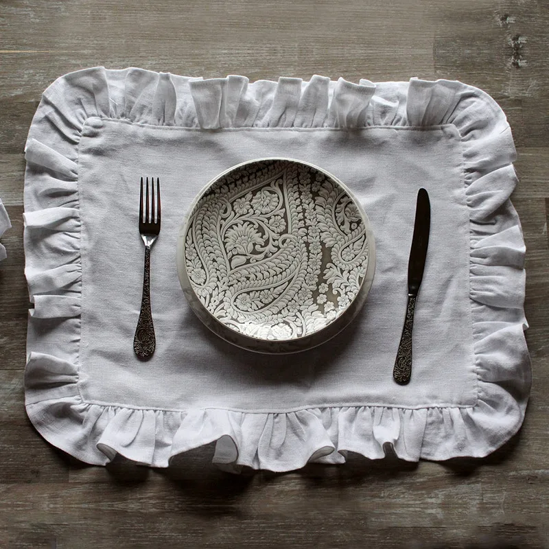 

4PCS Flounced Cloth White Napkins 100% Linen Ruffles Soft for Wedding Decoration Table Decor Party Christmas Tea Towel Christmas