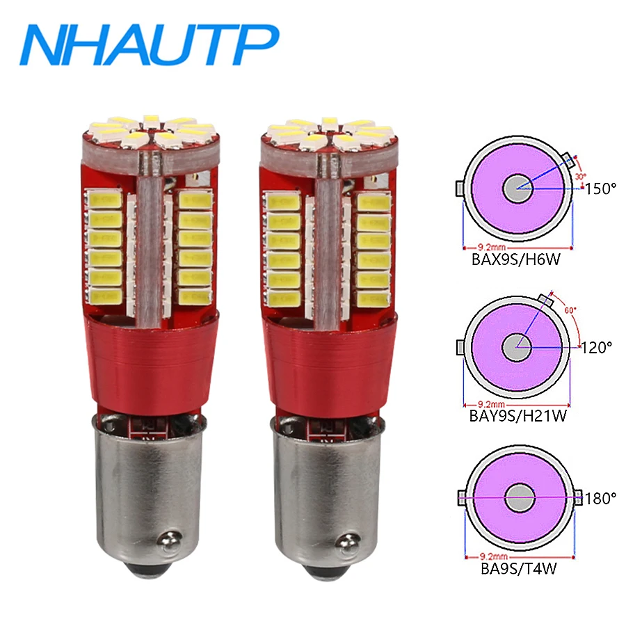 

NHAUTP 2Pcs BA9S T4W BAY9S H21W H6W BAX9S LED Bulbs Car Interior Lights Side Wedge/Reversing Lamp DRL White 3014 57-Smd 12V