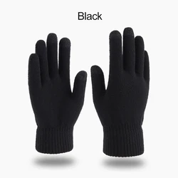 Winter Touchscreen Knitted Wool Cashmere Gloves - High Quality, Thicken Warm Unisex Design - L 21x10.5cm (Black)