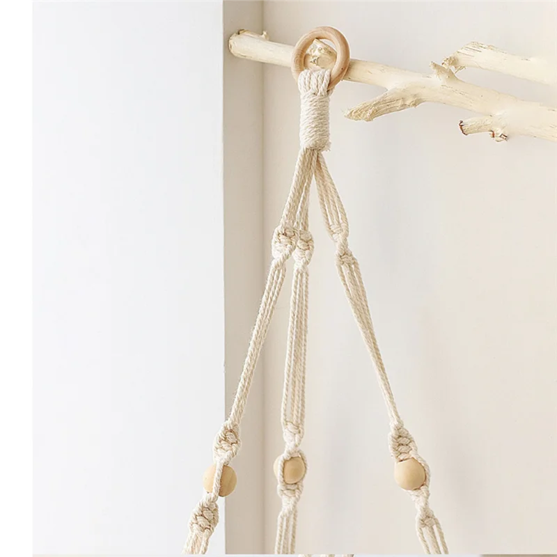 1 Piece Shelves With Wood Shelf Beige Handmade Shelf For Hanging Plant And Decor