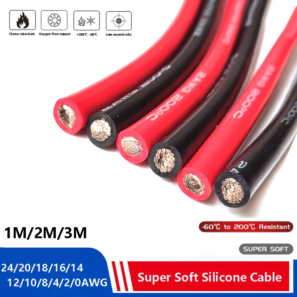 Cavo Elettrico Silicone Morbido Doppio Filo Rosso Nero 10-22AWG - Super Flessibile