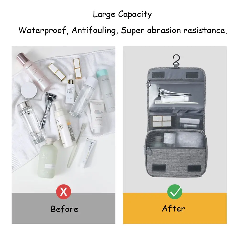 Portable Waterproof with Hook Water-resistant Hanging Makeup Bag Cosmetic Organizer Bag Travel Toiletry Bag Makeup Case