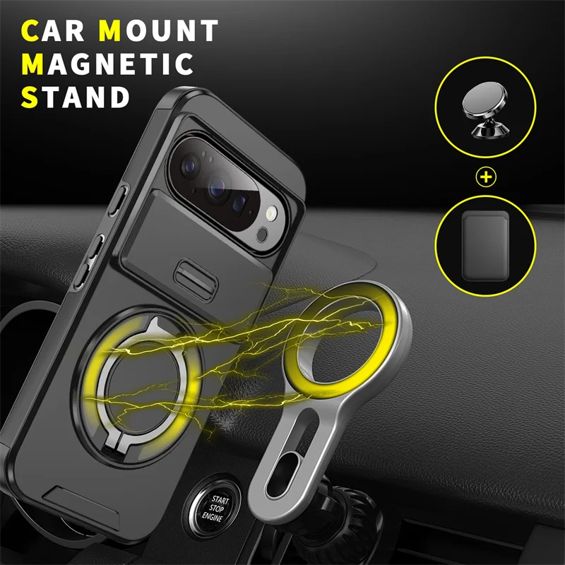 Enhanced Armor Protective Case with Magnetic Ring and Slide Lens Cover
