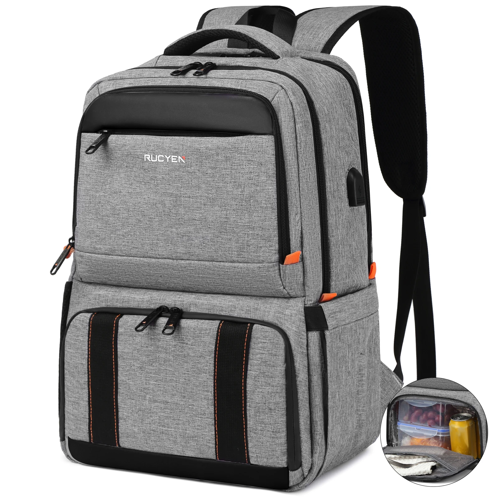 Lunch Backpack Insulated Cooler Backpack Lunch Box for Men Women 15.6 In RFID Blocking Laptop Backpack with USB Port Lunch Bag