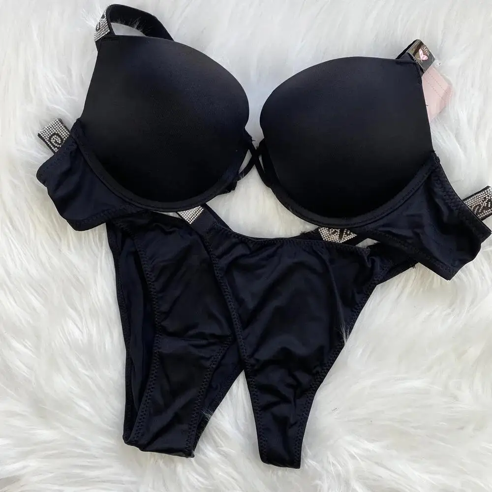 Women's underwear underwear thong 3-piece set sexy rhinestone women's bra set women's underwear thong wholesale free shipping
