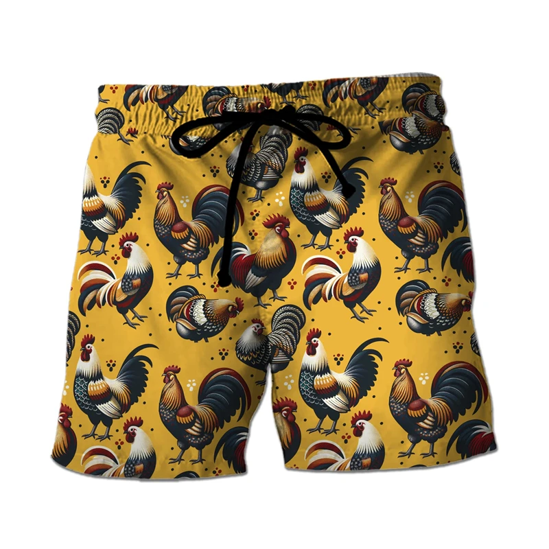 Funny Chicken Graphic Bermudas Hawaiian Boardshorts Rooster Board Shorts Male Trousers Boy Trunks Kids Beach Shorts Short Pants 2