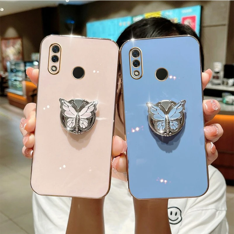 Elegant 3D Butterfly Ring Phone Holder Plating Case - Silicone Cover