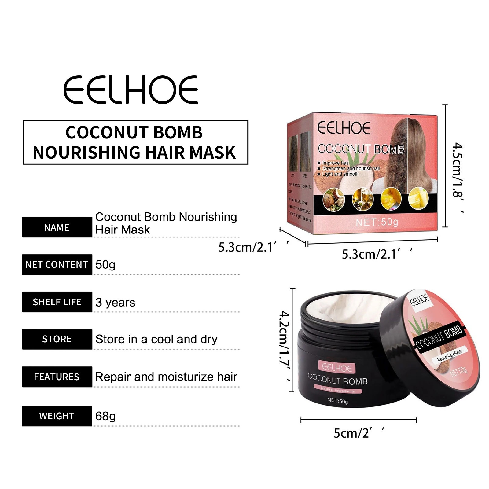 Description Picture 3 of itemCoconut Bomb Nourishing Hair Mask Nutrition Infusing Repair Dry Damage Frizzy Nourishing Hair Restore Soft Smooth Hair Care 50g