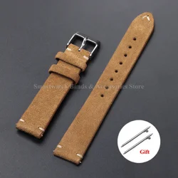 Vintage Suede Leather Quick Release Watch Strap - Handmade Bracelet in Multiple Sizes - 18mm (Light Brown)