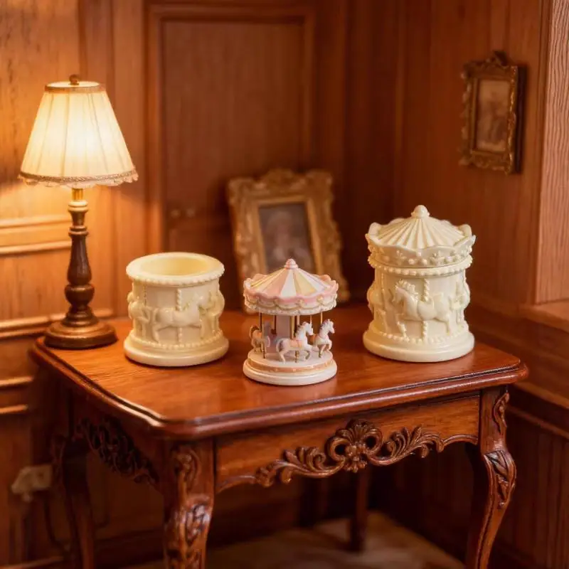 1Pcs Dollhouse Miniature Carousel Mini Storage Box Model Doll House Accessories Coffee Storage Case Home Decoration Toy