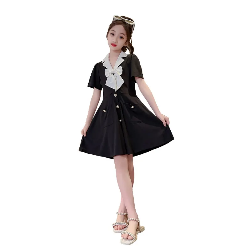 

Teenage Girls Summer Suit Dress Jacket Korean Style Casual Bowknot Design With Button Kids School Elegant Party Costume 5-14Yrs