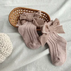 Cozy Winter Baby Socks with Bow - Warm Cotton Mid-tube - 3-5 Years (L) (Leather powder)