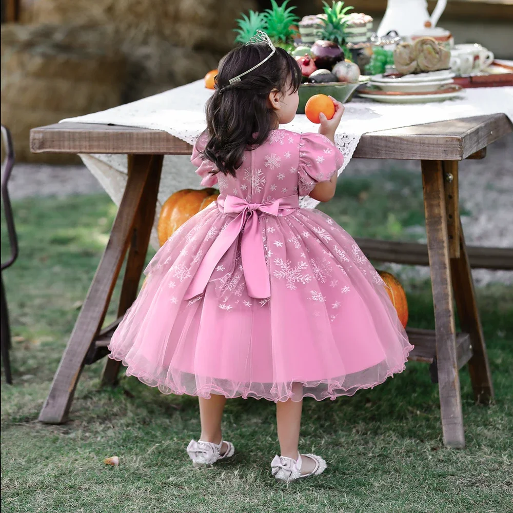 

Newborn Summer Dresses For Girls Baby 1st Birthday Princess Dress Applique Beading Flower Wedding Party Dress Puffy Kids Clothes