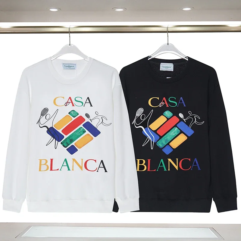 

23ss 23SS Real Harajuku Casablanca Couples Sweatshirt Printed Men New Diamond Letter Logo Print Sweatshirt