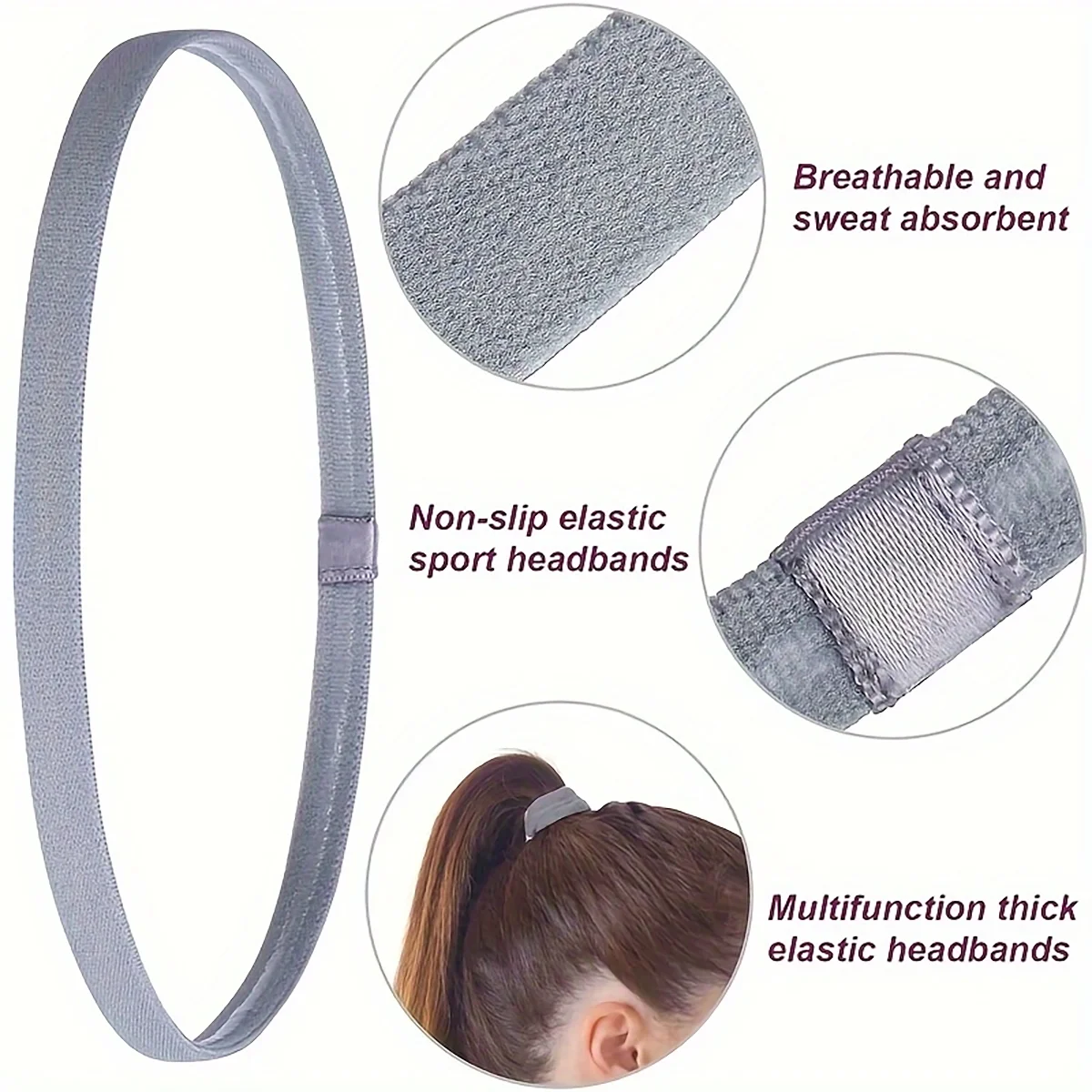3pcs Sweat Absorbing Moisture Non-slip Sports Hair Band Running Mountaineering Badminton Multifunctional Elastic Hair Band