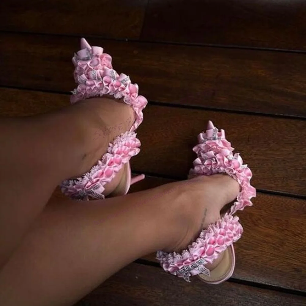 

Pink Ruffles Bow Knot Pumps Slingback Pointed Toe Shoes for Women Stilettos High Heels Sexy Lady Shoes 2023 Zapatos Para Mujere