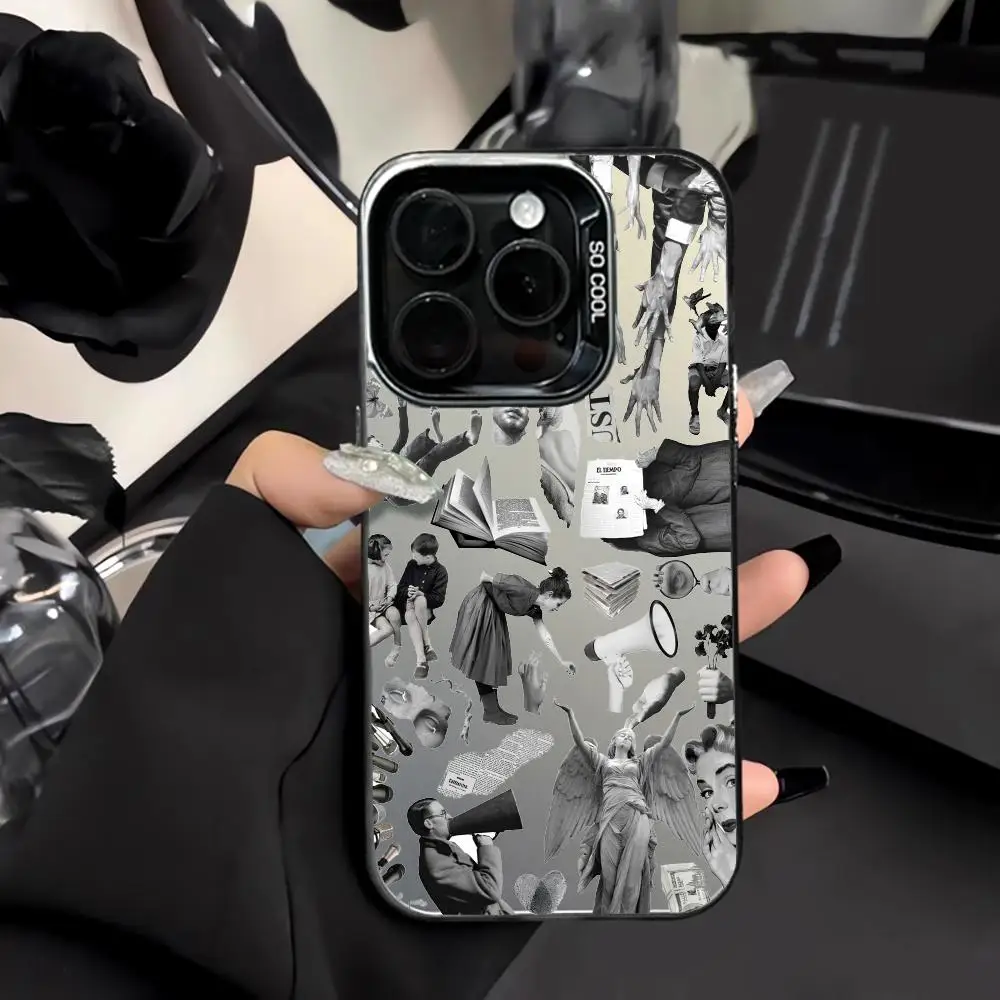 Black and White Artistic Pattern Phone Case Shockproof&anti Slip Frosted Suitable for iPhone 16 15 14 13 12 11 Pro Max Plus Mini 1