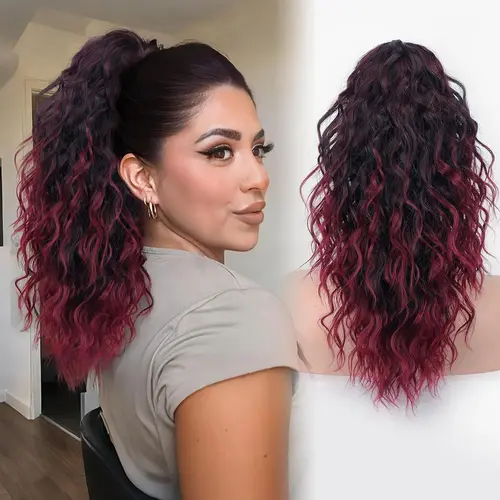 Synthetic Claw Long Wavy Ponytail Extension Black Brown 18-30" Curly Pony Tail Clip in Hair Extensions Fluffy Natural Looking - Image 7