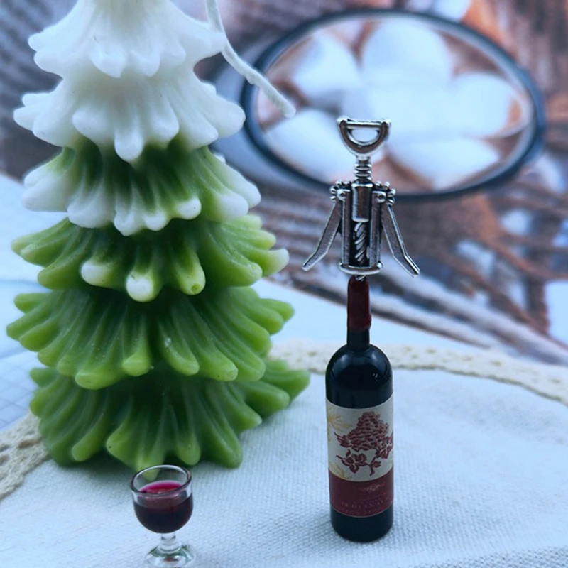 New 2pcs Dolls Accessories 1:12 Bottles Kitchen Bar Miniature Metal Wine Drink Bottle Opener Corkscrew Doll House Decoration 4