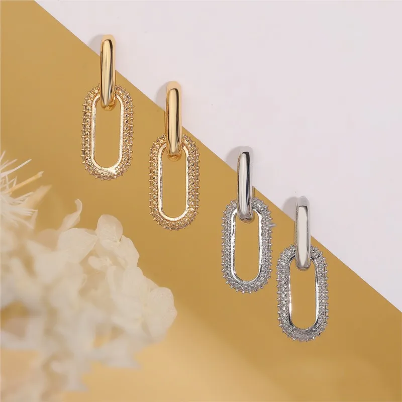 14K Gold Color U Shape Hoop Earrings for Women Shiny Zircon Chunky Hoops Earring Jewelry Gifts